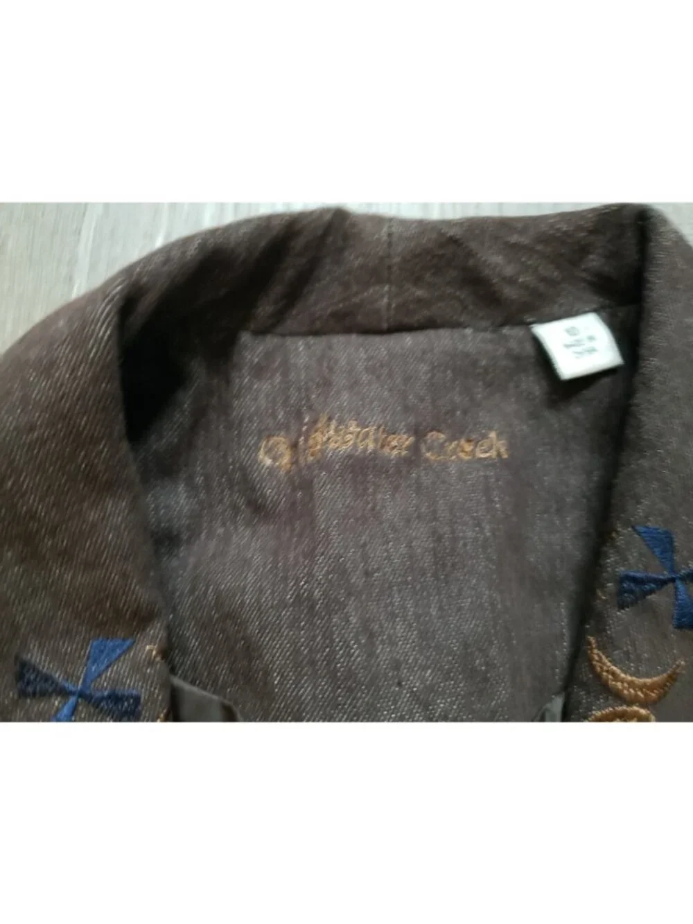 Coldwater Creek Womens 10 Open Front Jacket Brown Embroidered Beaded Fall Artsy